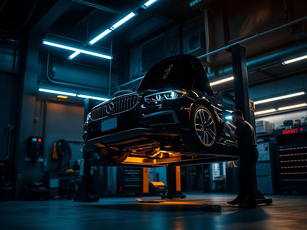 Auto service technician working in a repair shop